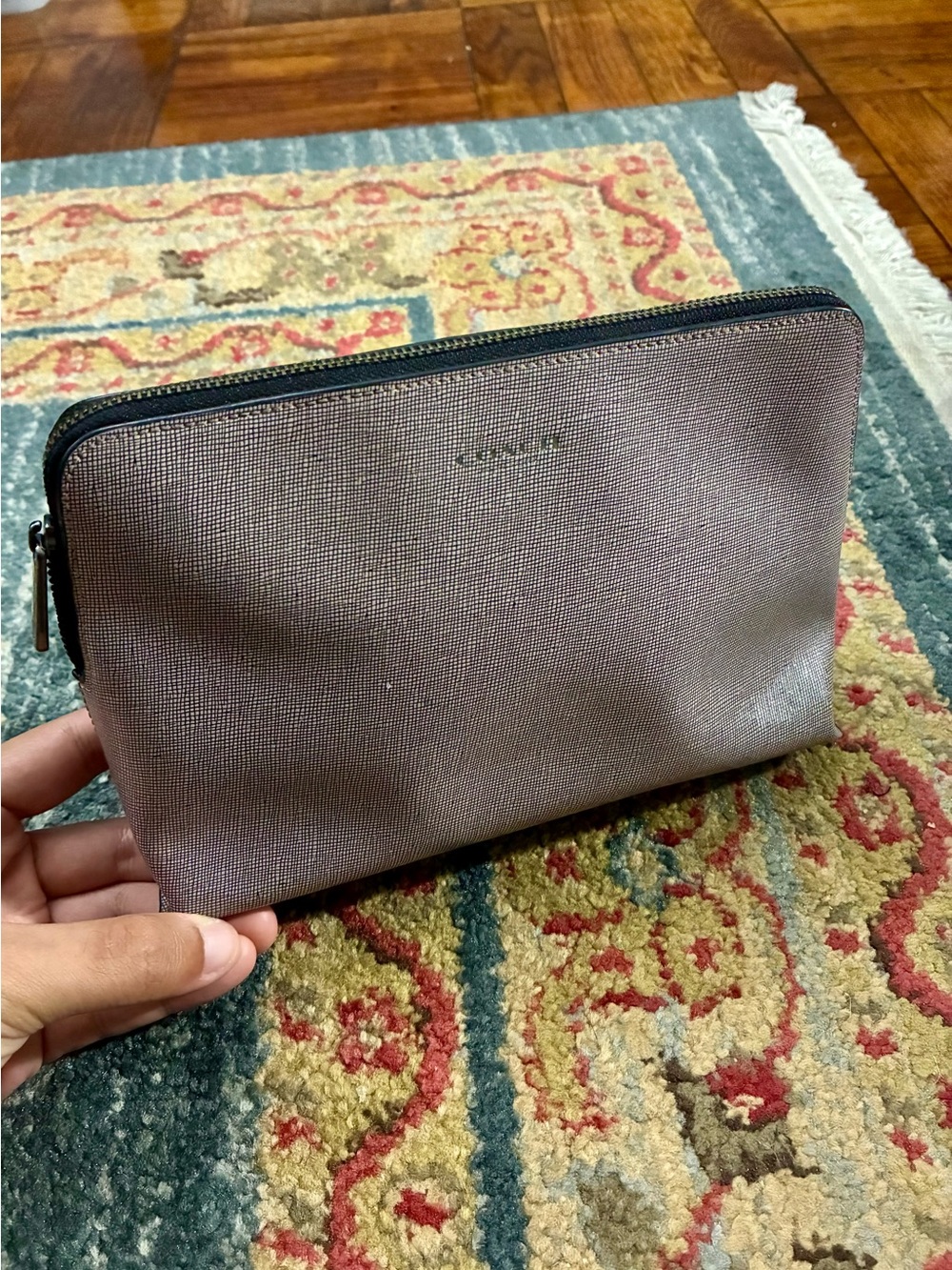 Coach Metallic Taupe Cosmetic Zip Pouch